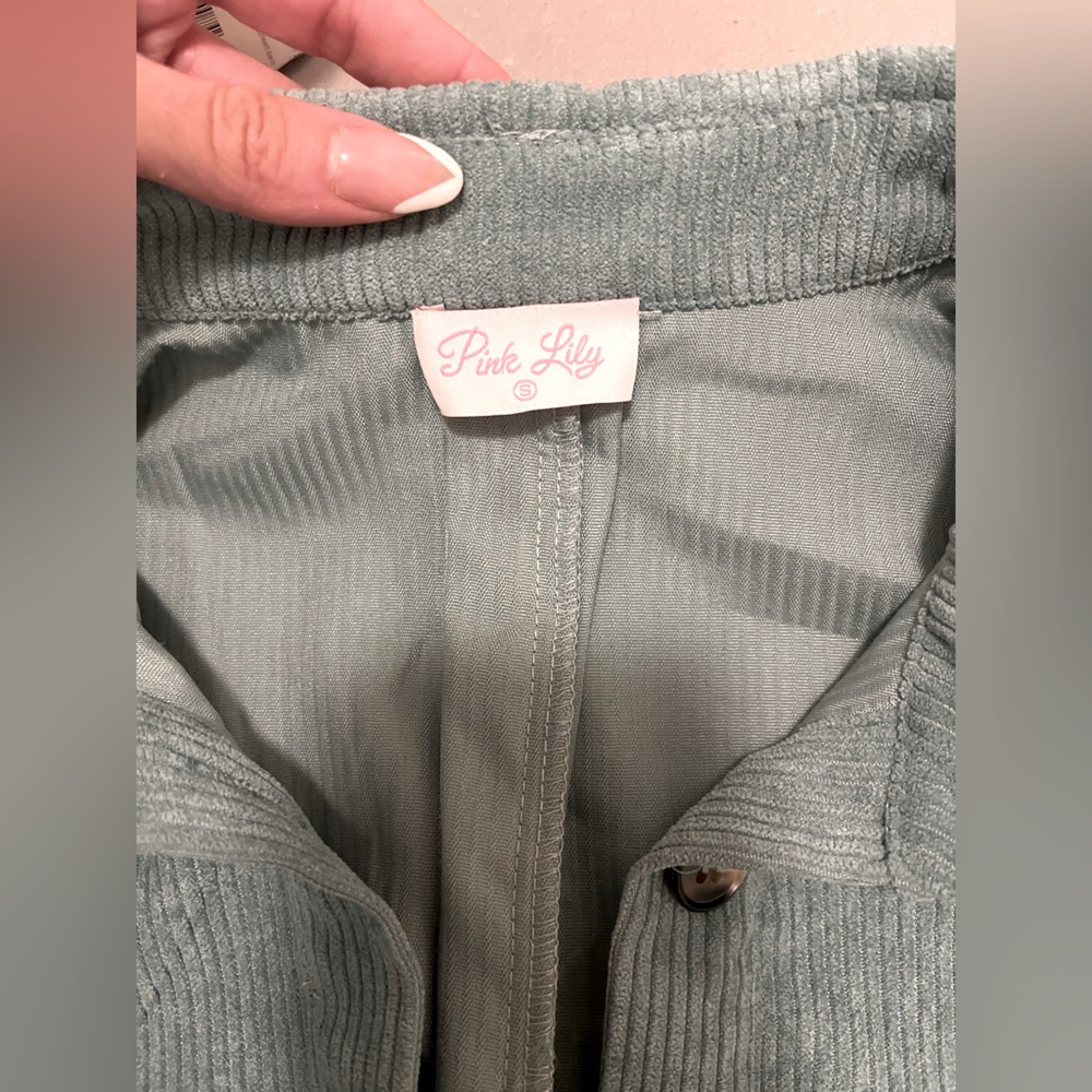 Pink Lily Best Foot Forward Teal Balloon Sleeve Corduroy Shacket - Small